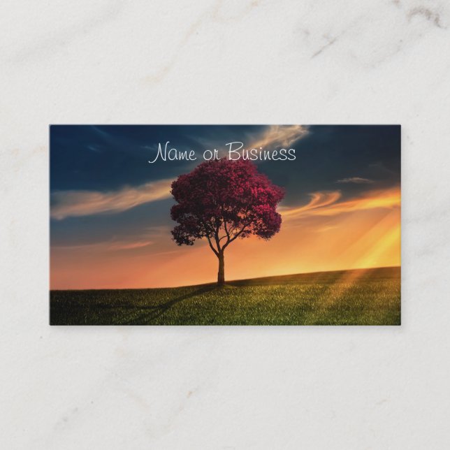 Amazing Landscape with a Red Tree at Sunset Business Card (Front)