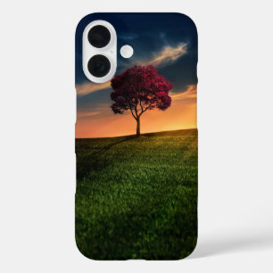 Amazing Landscape with a Red Tree at Sunset iPhone 16 Case