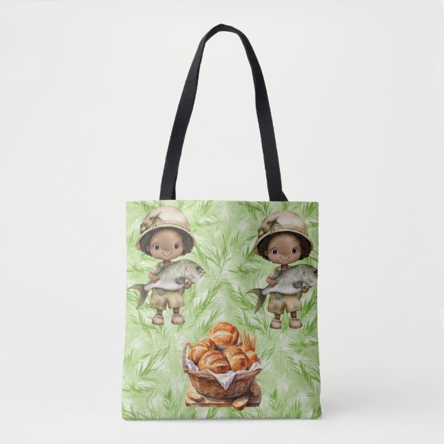 Amazing Loaves and Fishes Large Shoulder Tote Bag (Front)