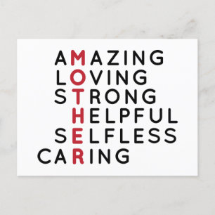 Amazing Loving Strong Helpful Selfless Caring Mum  Postcard