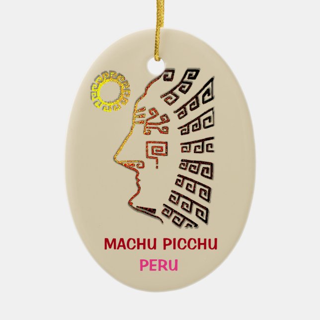 Amazing Machu Picchu Drawing Ceramic Tree Decoration (Front)
