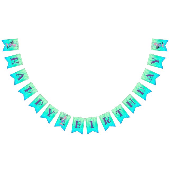 Amazing Mermaid with rainbow hair & tail Birthday  Bunting (All)