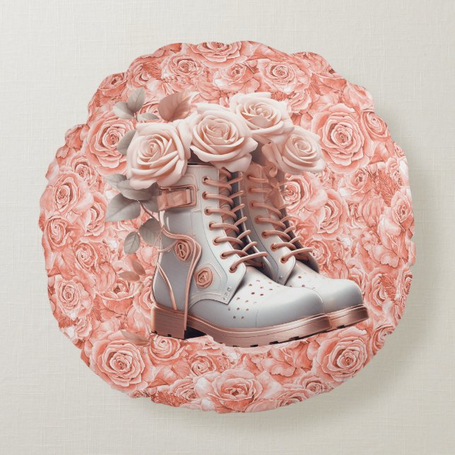 Amazing Message of Peace on Pink Rose Round Pillow (Front)