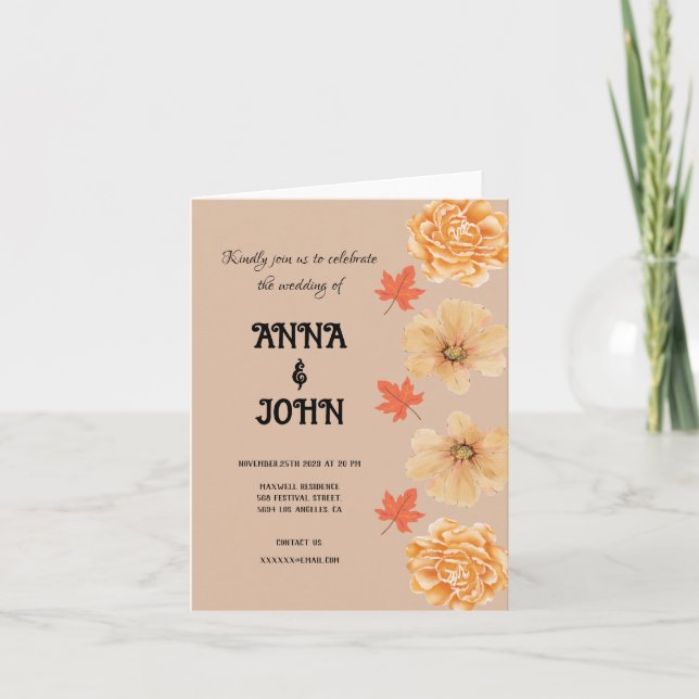 Amazing modern boho autumn flowers wedding  invitation (Front)