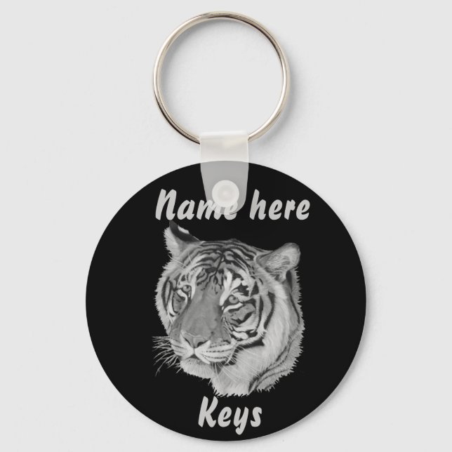 amazing monochrome picture of tiger key ring (Front)