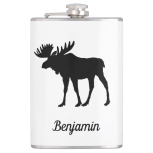 Amazing Moose Black and White Hip Flask