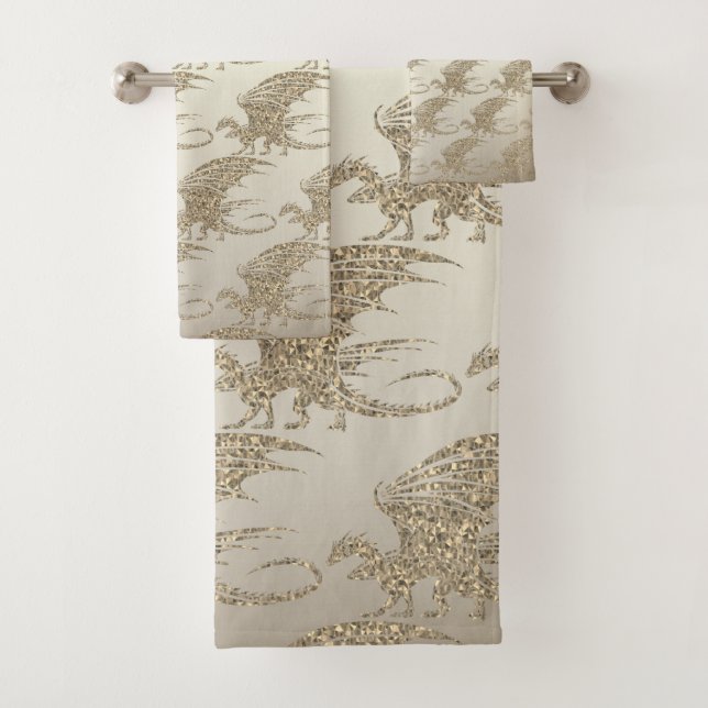 Amazing Mosaic Dragon Golden Bath Towel Set (Insitu)