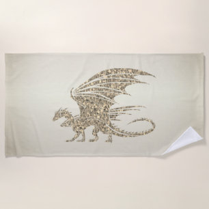 Amazing Mosaic Dragon Golden Beach Towel