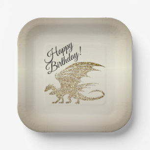 Amazing Mosaic Dragon Golden Birthday Paper Plate