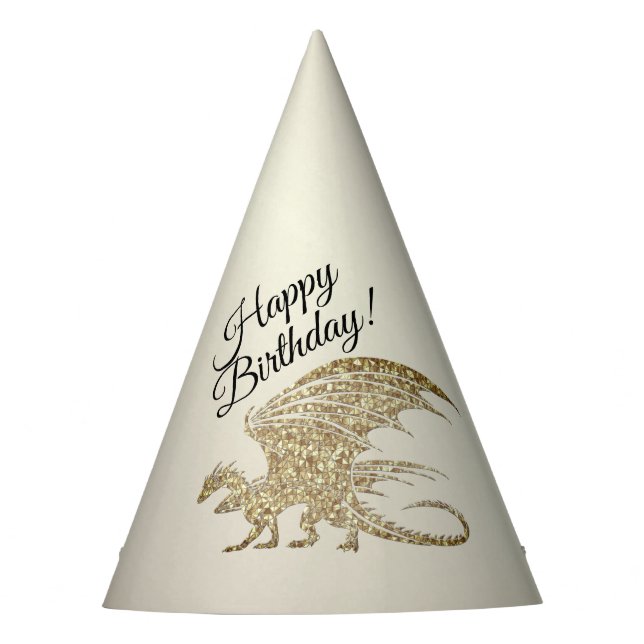 Amazing Mosaic Dragon Golden Birthday Party Hat (Front)