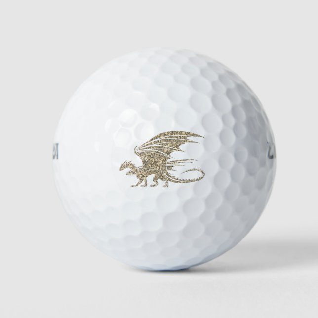 Amazing Mosaic Dragon Golden Golf Balls (Front)