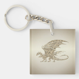 Amazing Mosaic Dragon Golden Key Ring