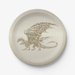 Amazing Mosaic Dragon Golden Paper Plate