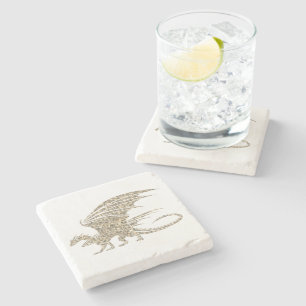 Amazing Mosaic Dragon Golden Stone Coaster