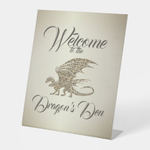 Amazing Mosaic Dragon Golden Welcome Pedestal Sign
