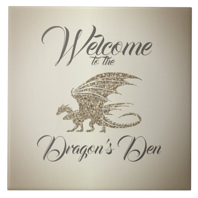 Amazing Mosaic Dragon Golden Welcome Tile (Front)