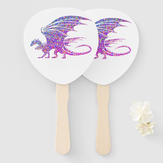Amazing Mosaic Dragon Hand Fan (Front and Back)