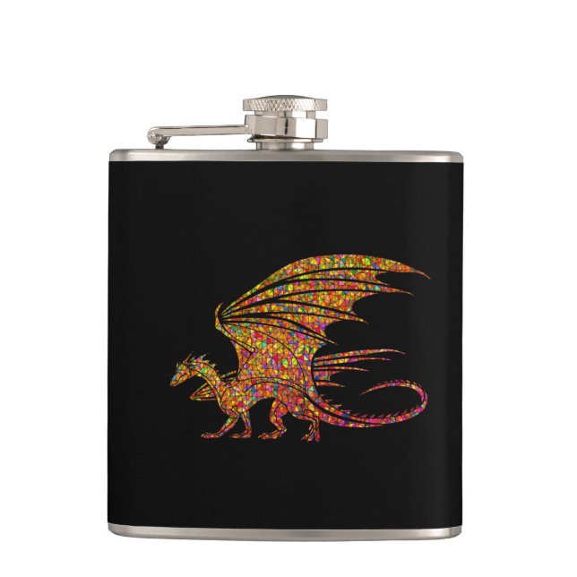 Amazing Mosaic Dragon  Hip Flask (Front)