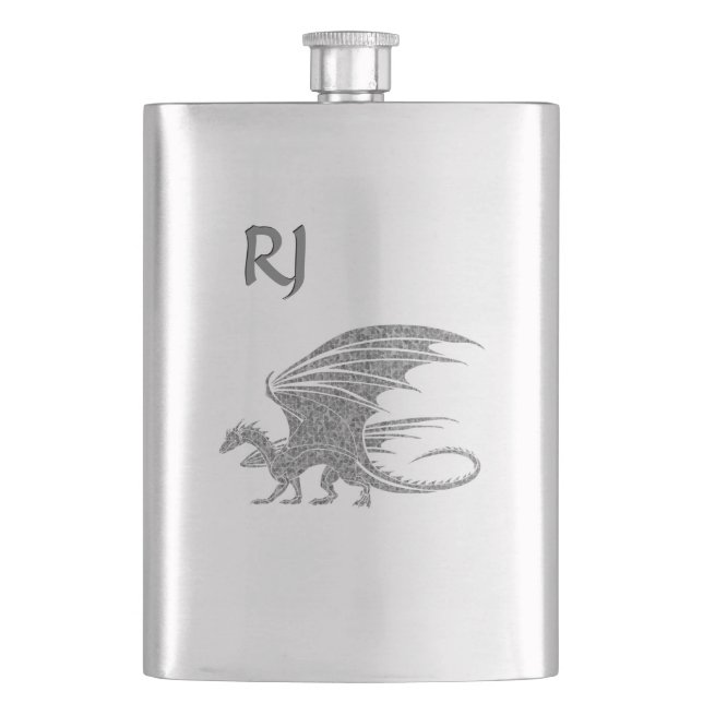 Amazing Mosaic Dragon Monogram Hip Flask (Front)