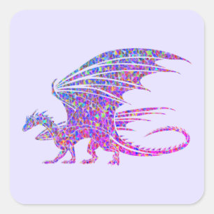 Amazing Mosaic Dragon Purple Square Sticker
