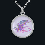 Amazing Mosaic Dragon Purple Sterling Silver Necklace<br><div class="desc">Bright purple colours make a beautifully regal dragon</div>