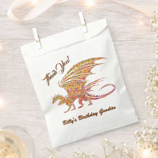 Amazing Mosaic Dragon Thank you Name Favours Favour Bags (Clipped)