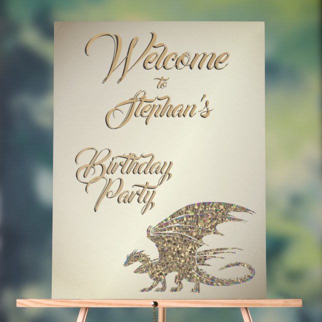 Amazing Mosaic Gold Dragon Personal Birthday Acrylic Sign (Neutral)