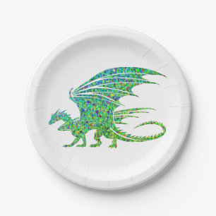 Amazing Mosaic Green Dragon Paper Plate