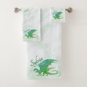 Amazing Mosaic Green Dragon Personal Bath Towel Set