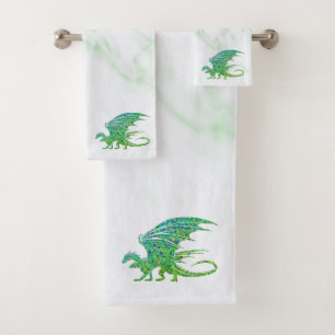Amazing Mosaic Green Dragon Personal Bath Towel Set