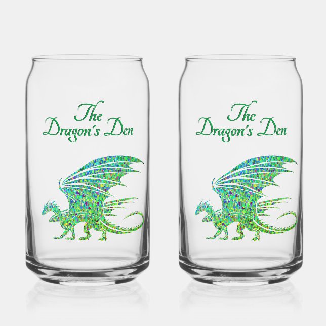 Amazing Mosaic Green Dragon Personal Can Glass (Front)