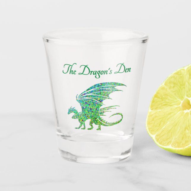 Amazing Mosaic Green Dragon Personal Shot Glass (Front)
