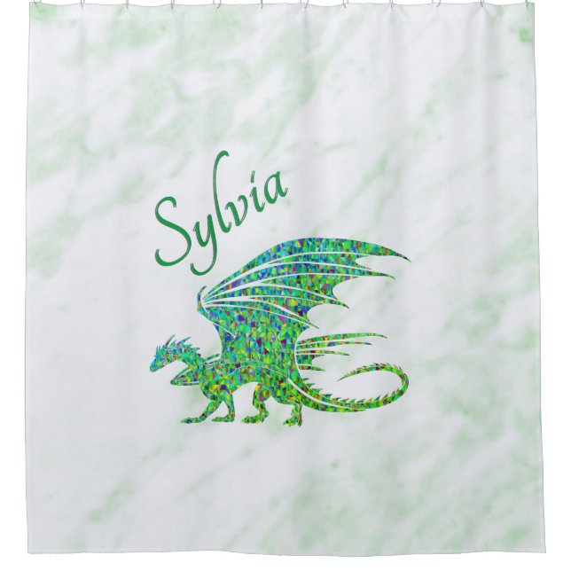 Amazing Mosaic Green Dragon Personal Shower Curtain (Front)