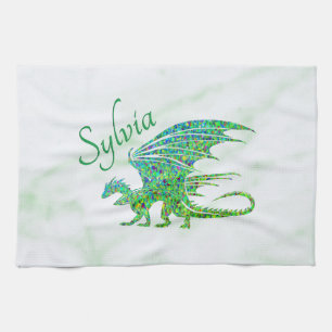 Amazing Mosaic Green Dragon Personal Tea Towel