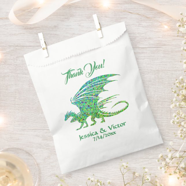 Amazing Mosaic Green Dragon Thank You Favour Bags (Clipped)