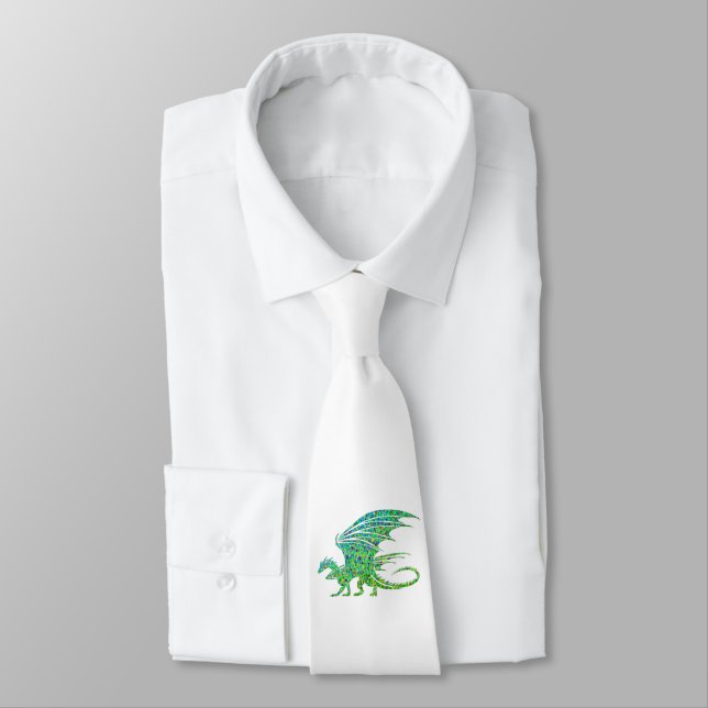 Amazing Mosaic Green Dragon Tie (Tied)