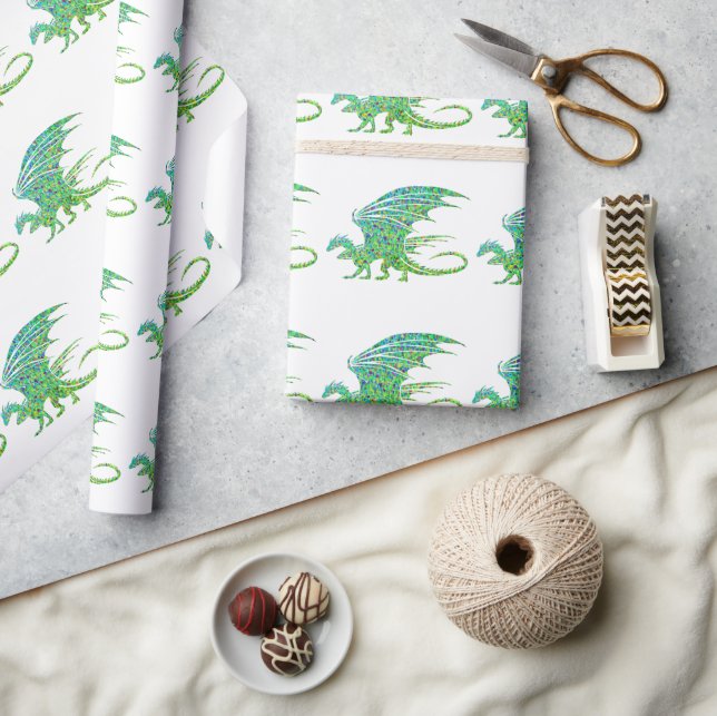 Amazing Mosaic Green Dragon Wrapping Paper (Crafts)