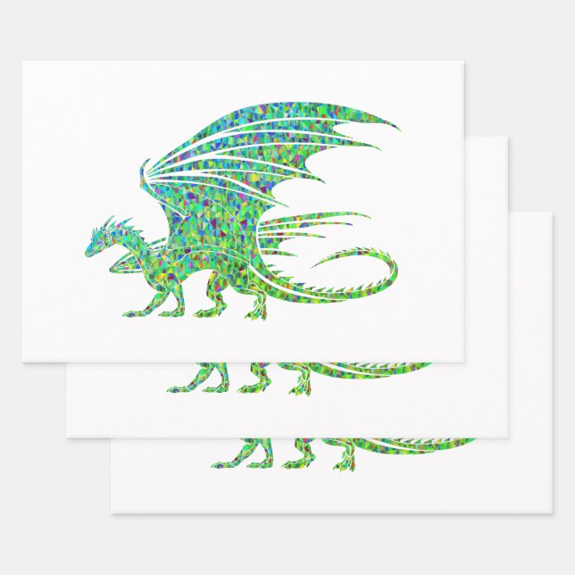 Amazing Mosaic Green Dragon Wrapping Paper Sheet (Set)