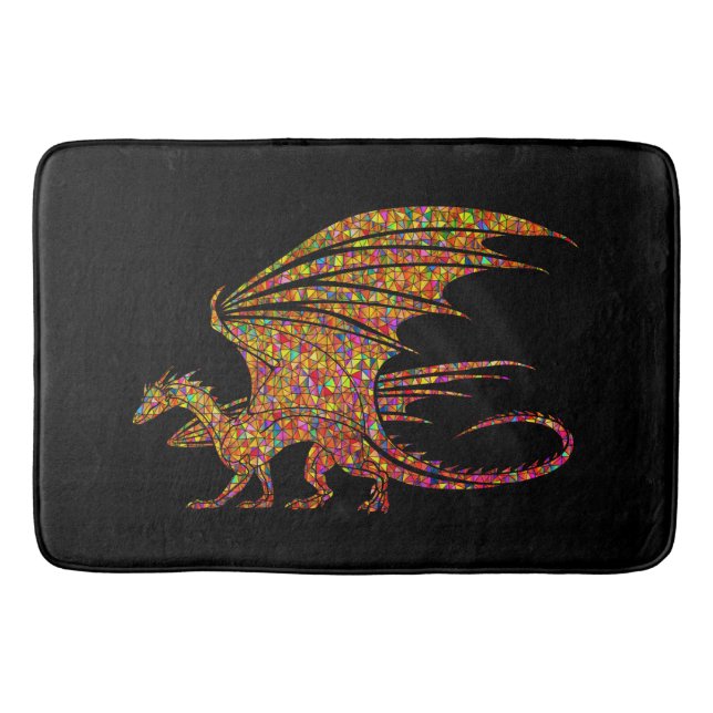 Amazing Mosaic Rustic Dragon on Black Bath Mat (Front)