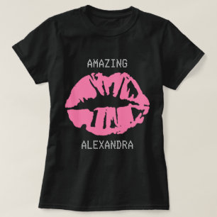 Amazing Name Kiss Girly Customised White Pink T-Shirt
