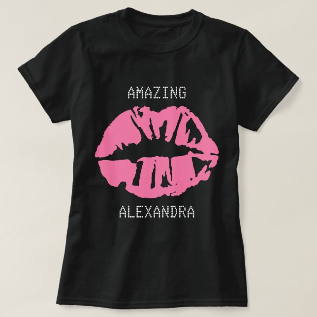 Amazing Name Kiss Girly Customised White Pink T-Shirt (Design Front)