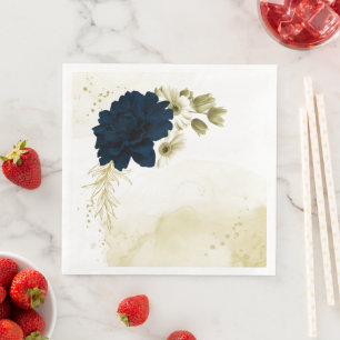 Amazing navy blue ivory gold flowers napkin
