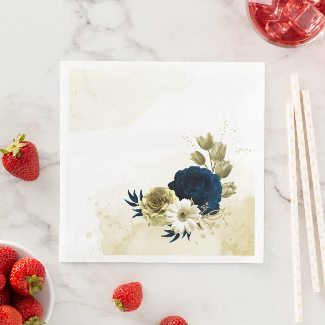 Amazing navy blue ivory gold flowers  napkin (Insitu)