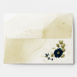 Amazing navy blue ivory gold flowers wedding envelope