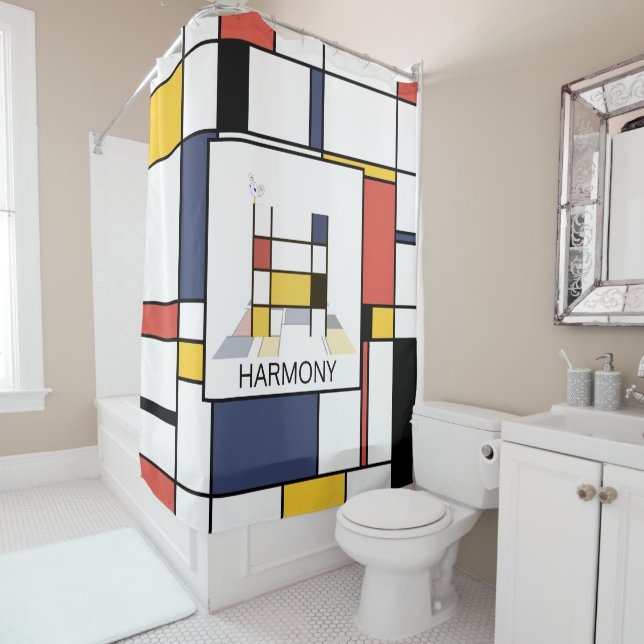 Amazing Neoplasticism Art Monogram. Letter H Shower Curtain (In Situ)
