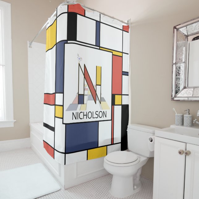 Amazing Neoplasticism Art Monogram. Letter N Shower Curtain (In Situ)