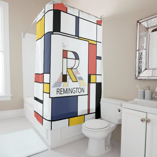 Amazing Neoplasticism Art Monogram. Letter R Shower Curtain (In Situ)