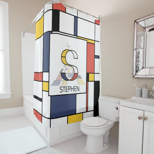 Amazing Neoplasticism Art Monogram. Letter S Shower Curtain (In Situ)