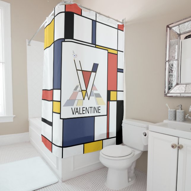 Amazing Neoplasticism Art Monogram. Letter V Shower Curtain (In Situ)