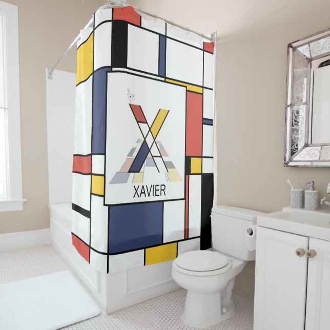 Amazing Neoplasticism Art Monogram. Letter X Shower Curtain (In Situ)